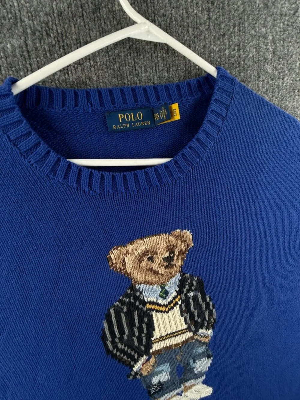 Polo Ralph Lauren Bear Cotton Sweater Blue 2XL QR Knit Pullover Preppy Drip